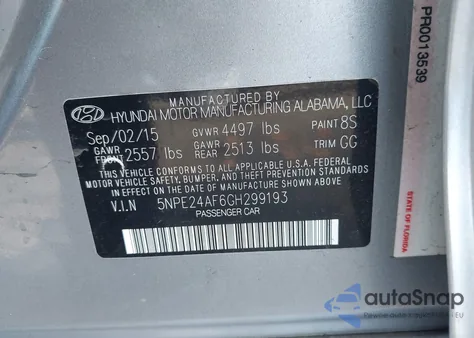 2016 Hyundai Sonata Se z USA, uszkodzony, nr VIN 5NPE24AF6GH299193